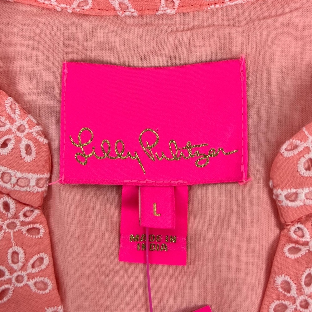 Lilly Pulitzer Womens Large Dress Briela Floral Arch Eyelet Peach NWT $238 - Picture 7 of 13